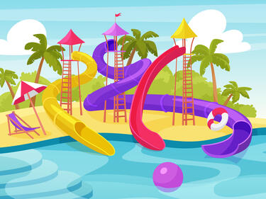 Multi coloured Waterslides on a sunny day